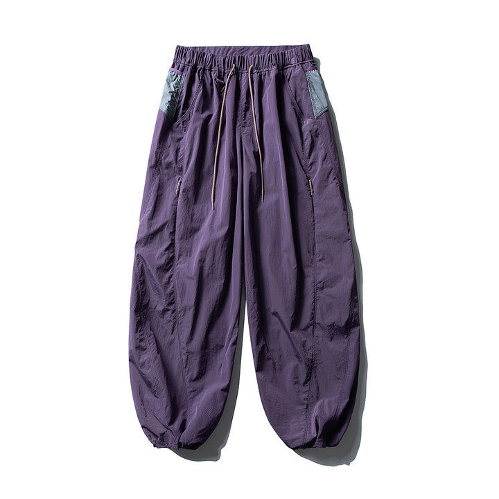 Men's Balloon Silhouette Ripstop Casual Pants with Elastic Drawstring Waistband, Zip Pockets and D-Ring Amarae