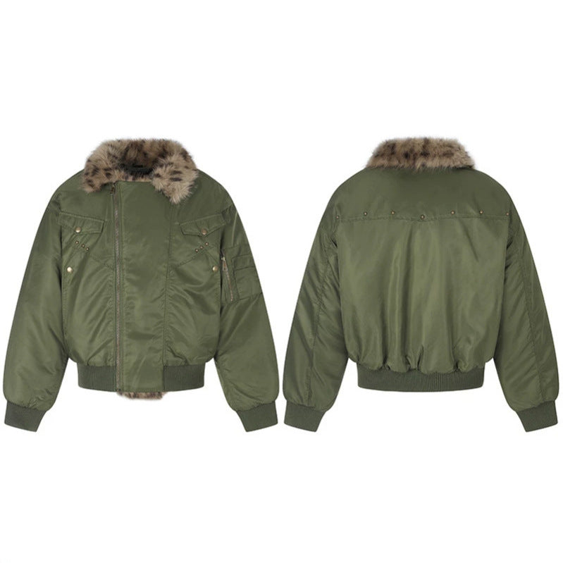 Women's padded bomber jacket with faux fur collar and utility details Amarae