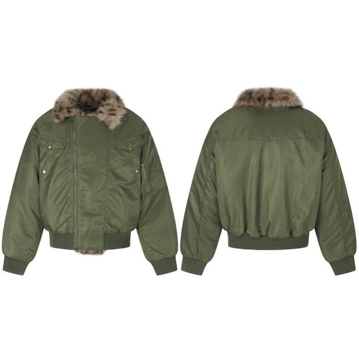 Women's padded bomber jacket with faux fur collar and utility details Amarae
