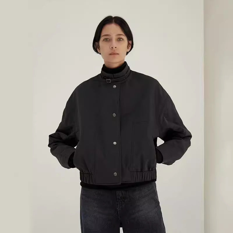 Casual short women's jacket with practical high collar and applied pockets Lune London