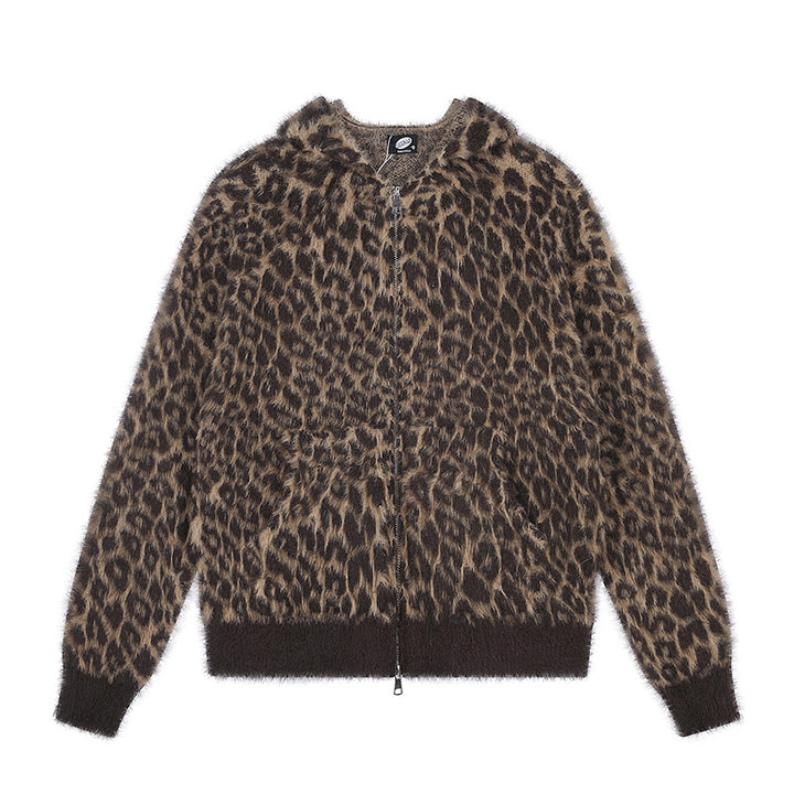 Women's Cozy Cardigan with Zipper and Leopard Jacquard Amarae