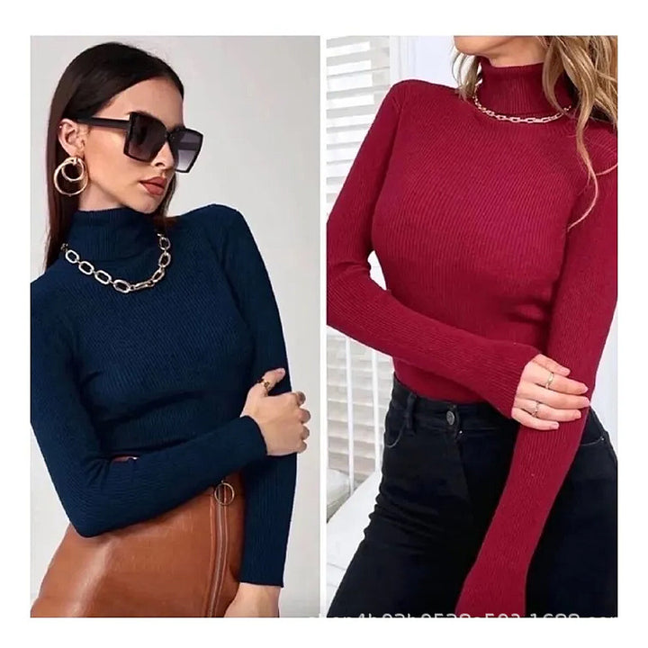 Top à col roulé à manches longues pour femmes en ribbed de haute qualité Chic & Stil