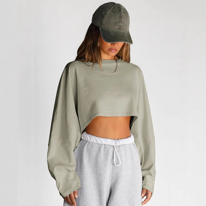 Women's Casual Cropped Sweatshirt with Loose Fit and Balloon Sleeves Lune London
