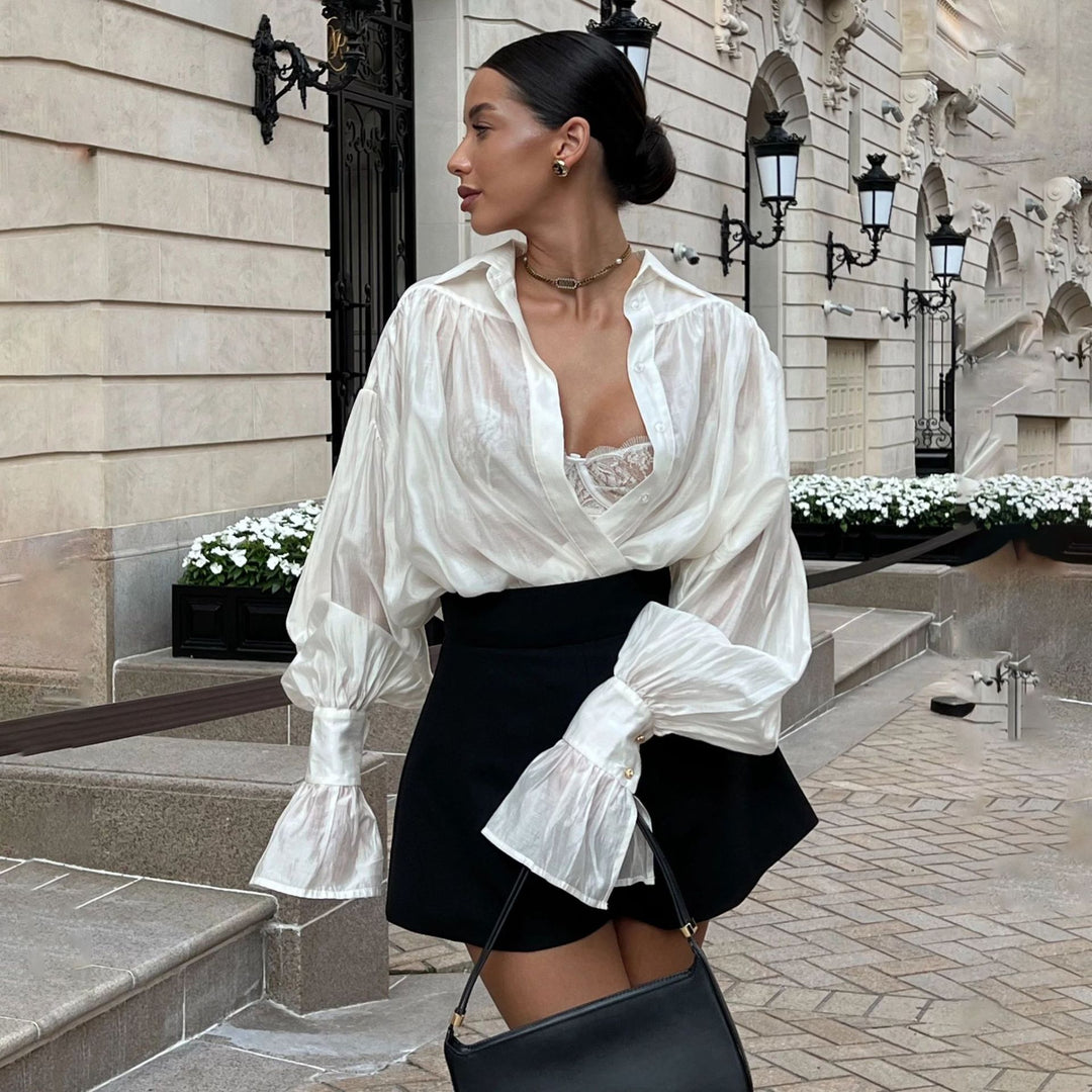 Lune London Elegant blouse for women with dropped shoulders and voluminous sleeves