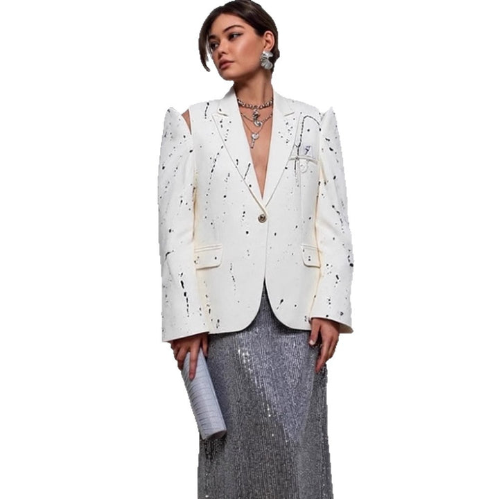 Women's Oversize Blazer with Cut-Out Sleeves and Paint Splatter Look Amarae