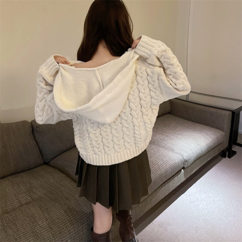 Poncho en tricot épais pour femmes avec capuche et design contemporain Chic & Stil