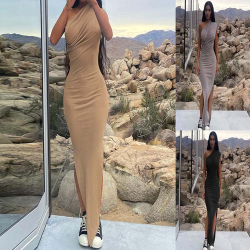 Asymmetrical maxi dress with slit Amarae