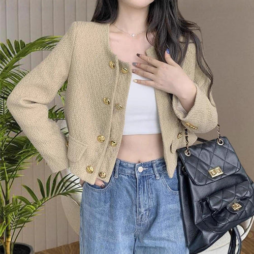 Women Structured Short Jacket with Decorative Buttons Chic & Stil