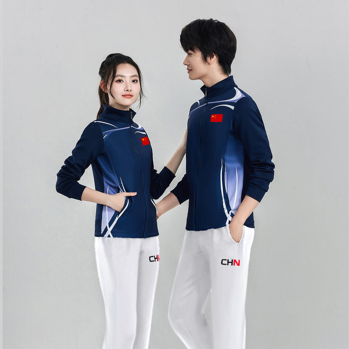 Unisex Team Training Jacket with Zipper, Stand-up Collar and Flag Patch Amarae