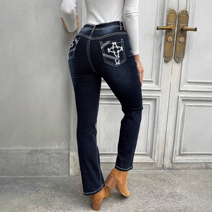 Women High-waisted slim fit Straight Jeans with contrast seams and slight flare Amarae