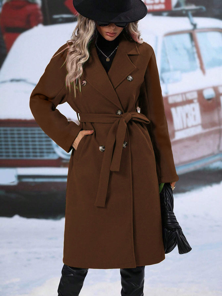 Ladies Elegant wool coat with double-breasted buttoning and practical tie belt Amarae