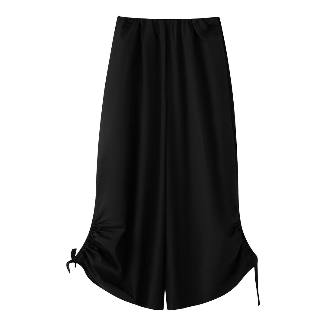 Women's Long Satin Maxi Skirt with Side Gatherings and Drawstring