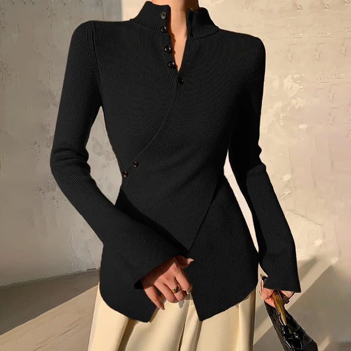 Knitted blouse for ladies with asymmetric cut and button details Lune London