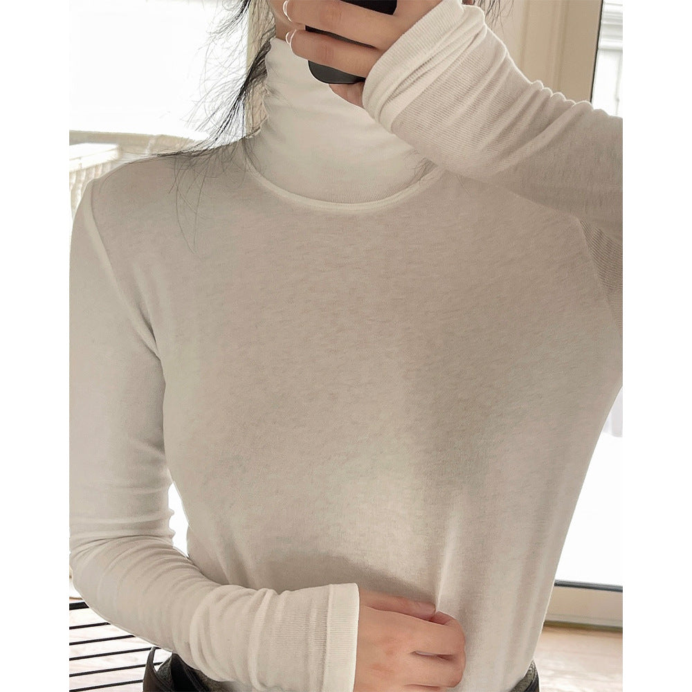 Women's Fitted Long Sleeve Shirt made of fine Stretch Jersey with Stand-Up Collar and Thumb Hole Amarae