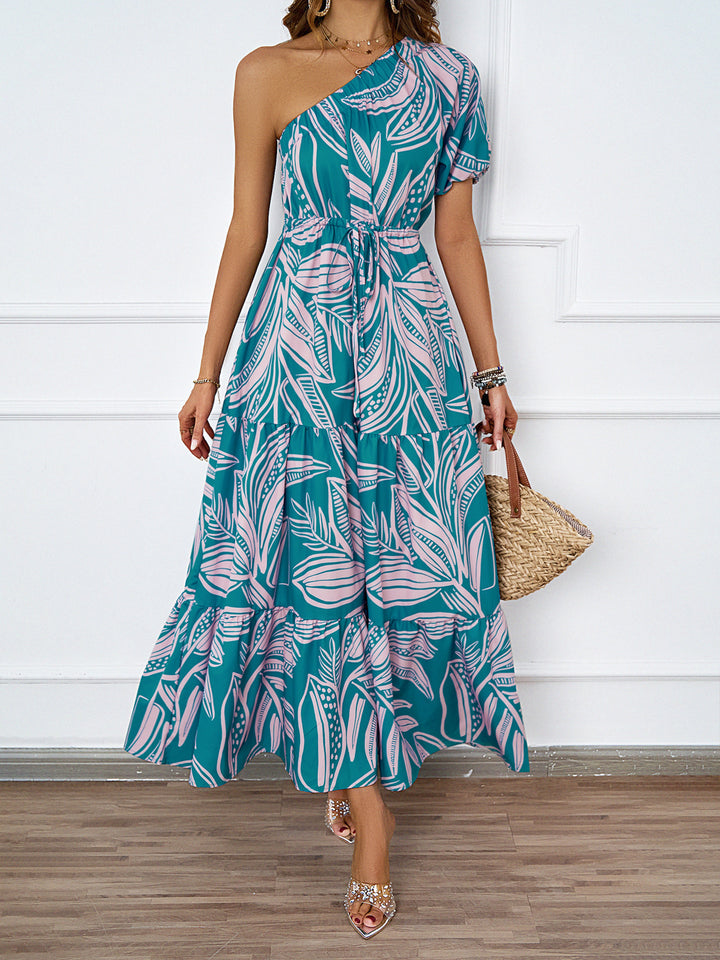 Women's maxi dress in asymmetrical design with floral pattern and wrap belt Lune London