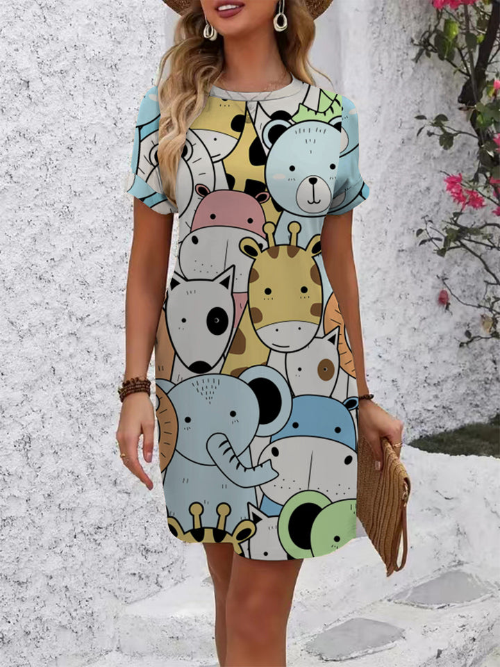 Women's Casual Short Sleeve Dress with Creative Geometric Pattern Lune London