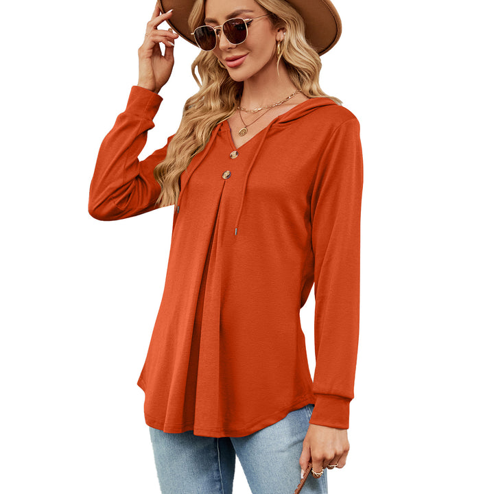 Ladies Viscose Hoodie with button placket and asymmetrical hem Amarae