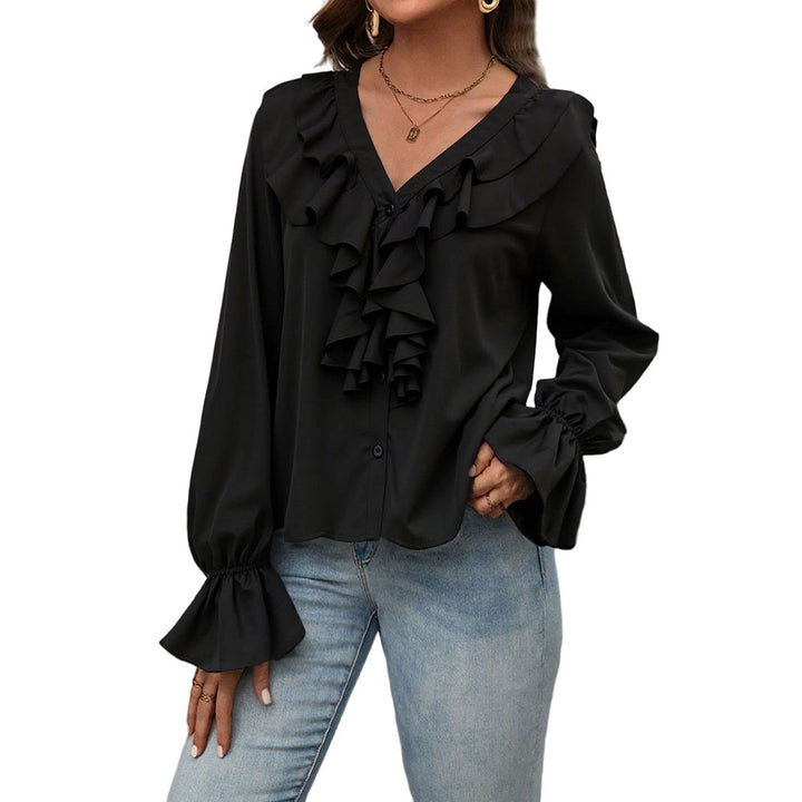 Blouse pour femme avec des détails de volants élégants et un chic col en V Chic & Stil