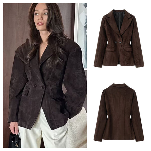 Veste blazer double boutonnage à la mode pour femmes en look daim élégant Chic & Stil