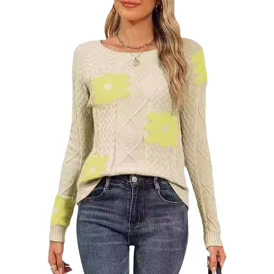 Ladies Large Floral Pattern Knit Sweater Lune London