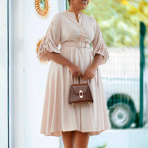 Dress for women with fitted belt and ruffled sleeves Amarae