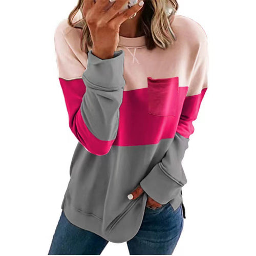 Ladies Casual Sweatshirt with Color Block Design and Chest Pocket Amarae