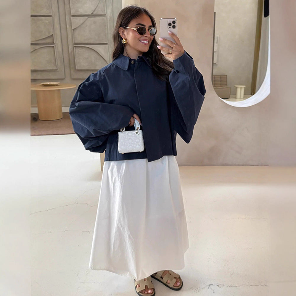 Women Boxy Cropped Short Jacket with Voluminous Balloon Sleeves Amarae