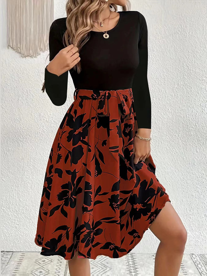 Ladies Elegant Midi Dress with Floral Print and Smocked Top Lune London