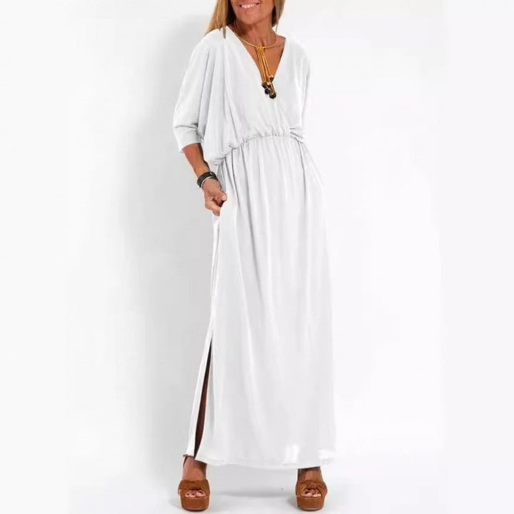 Casual maxi dress for women with V-neck and side slits Lune London
