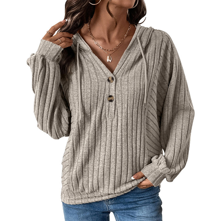Ladies casual hoodie with textured ribbed pattern and button placket Lune London