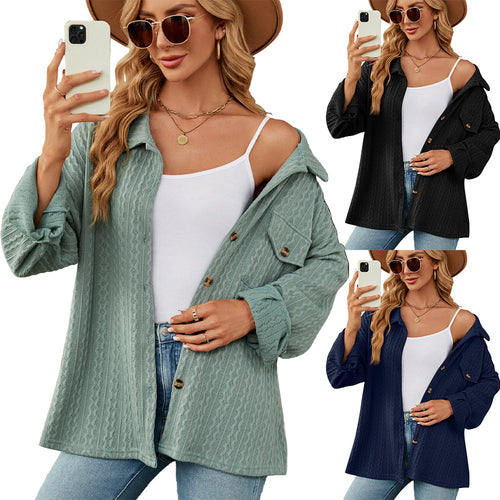 Oversized women's jacket shirt with textured pattern Amarae