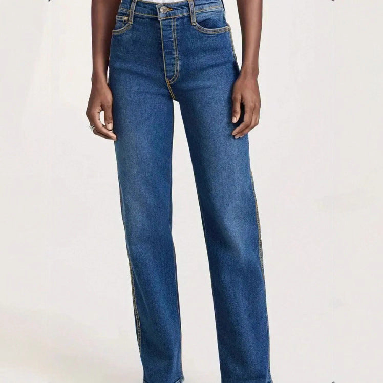 Women High-Waisted Straight-Leg Jeans with a Slight Flare and Five-Pocket Design Amarae