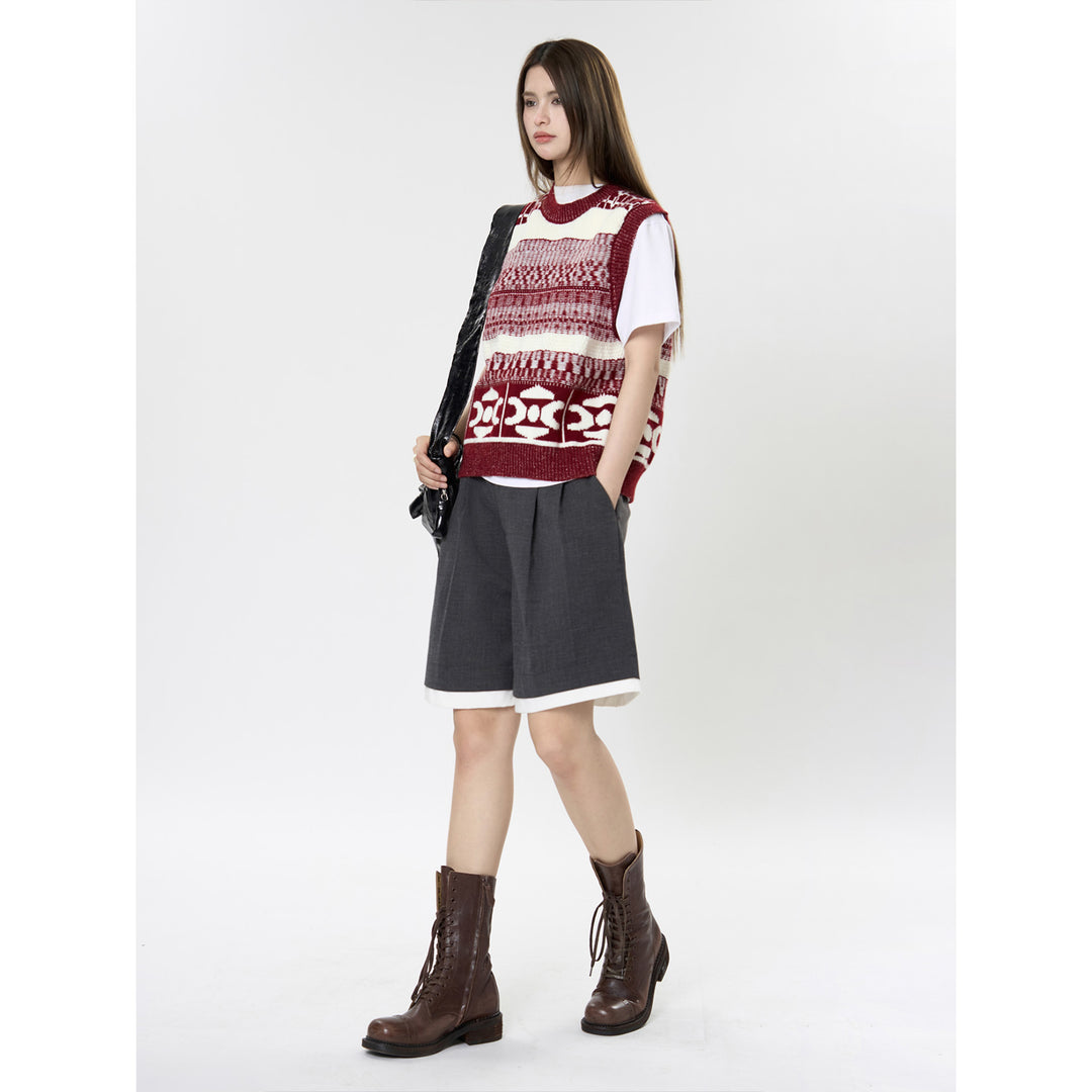Women Jacquard knit vest with round neck and boxy silhouette Amarae