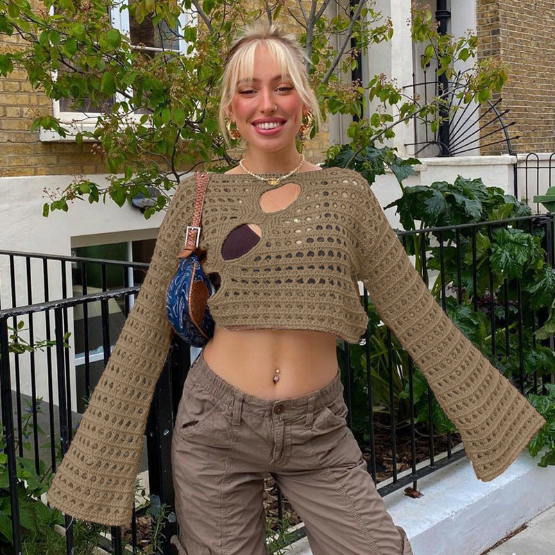 Ladies short knit sweater with open surface Lune London