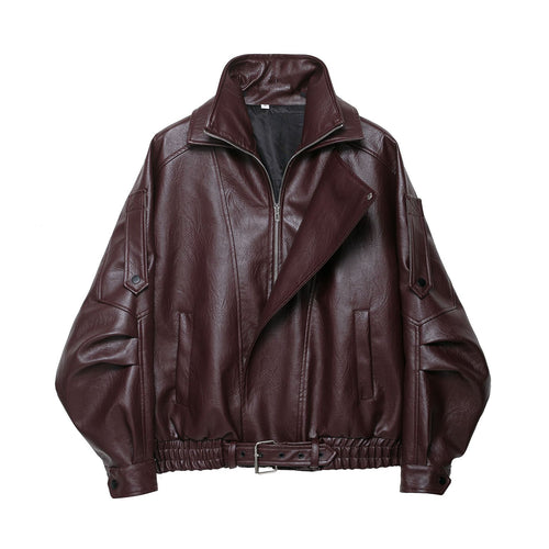 Fashionable synthetic leather jacket for women with an elegant cut and adjustable waist belt Amarae