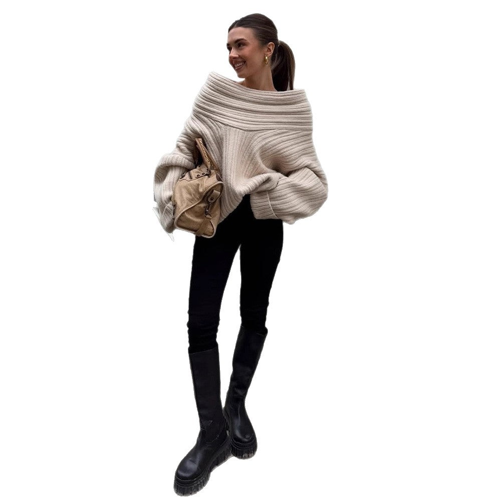 Women's Oversized Chunky Knit Sweater with Hood, Drop Shoulder and Textured Ribbed Look Amarae