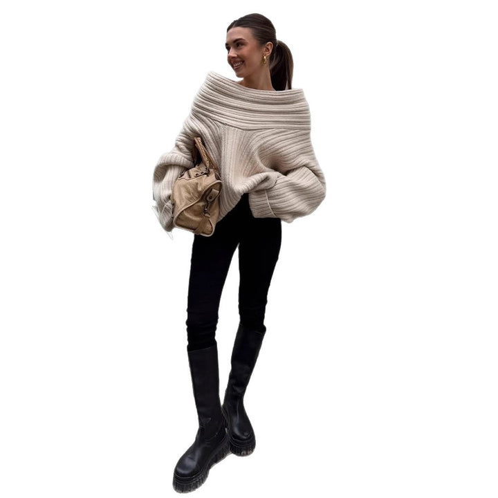 Women's Oversized Chunky Knit Sweater with Hood, Drop Shoulder and Textured Ribbed Look Amarae