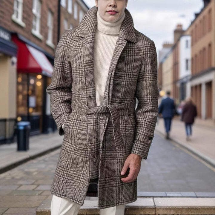 Men's Classic Checked Wool Coat Amarae