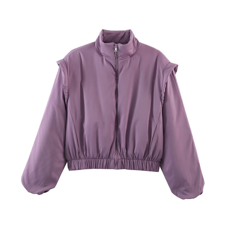 Women's cropped blouson jacket with high stand-up collar, elastic hem, and voluminous sleeves Amarae