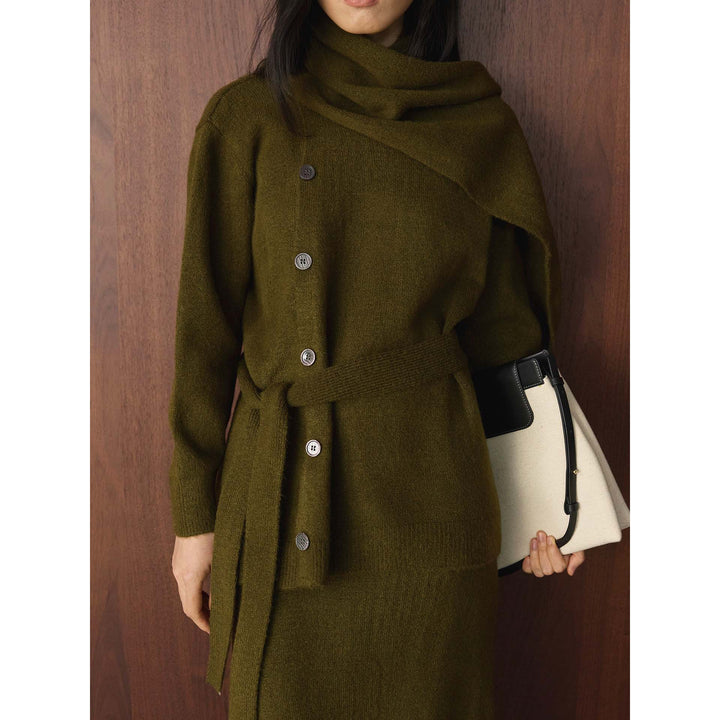 Women's Buttoned Knit Coat with Ties and Maxi Skirt Amarae