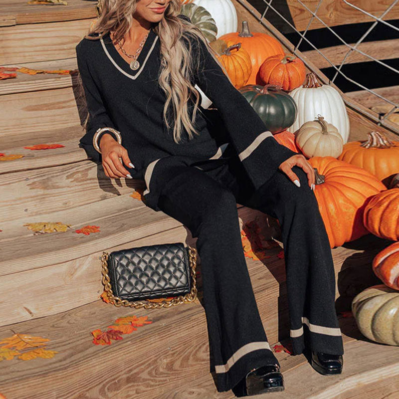 Ladies casual set with wide leg and V-neck Lune London