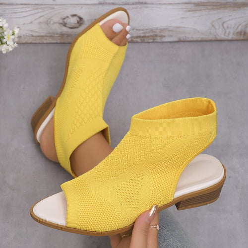 Ladies Open Mules with Knitted Design and Retro Block Heel Amarae