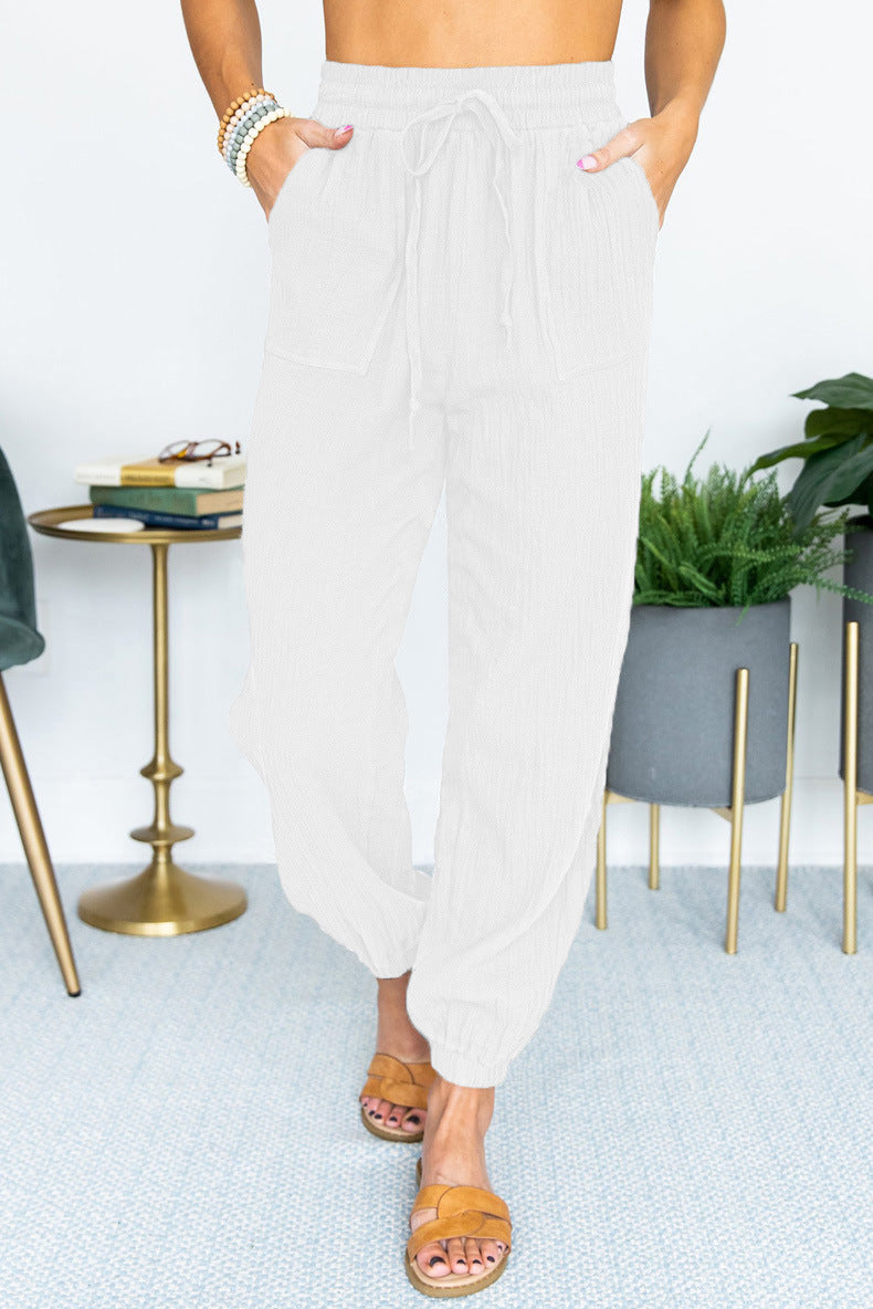 Women's Lightweight Linen Jogger Pants with Drawstring, Patch Pockets, and Elastic Cuffs Amarae