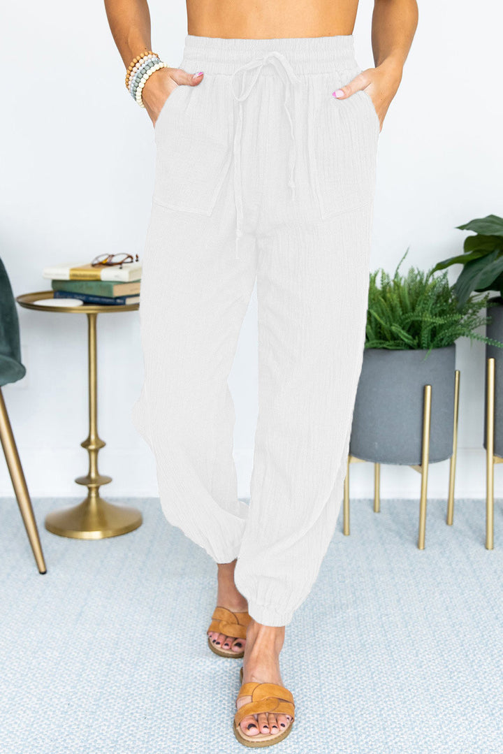 Women's Lightweight Linen Jogger Pants with Drawstring, Patch Pockets, and Elastic Cuffs Amarae