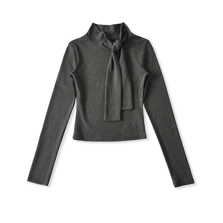 Long sleeve women’s t-shirt with an elegant wrap neckline and a feminine bow look Lune London