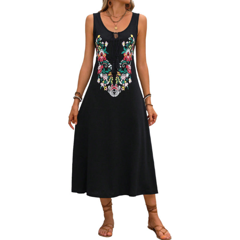 Woman Embroidered A-line Maxi Dress Lune London
