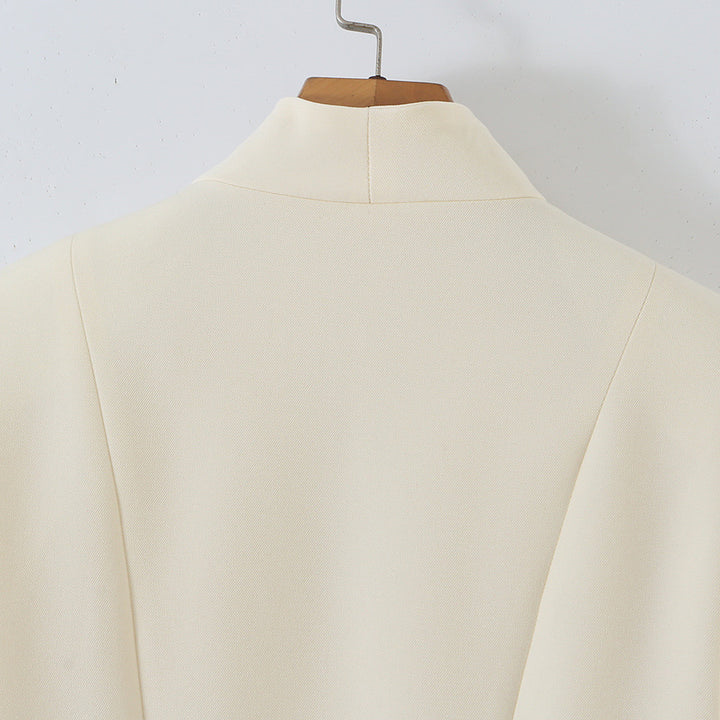 Women's Tailored Peplum Blazer with Stand Collar and Decorative Button Placket Amarae