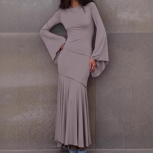 Ladies Elegant Maxi Dress with Floating Hem and Chic Loose Sleeves