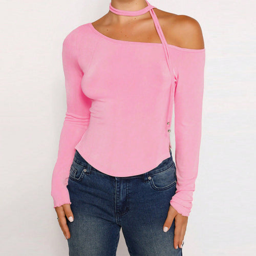 Top femme à manches longues avec coupe asymétrique et ceinture stylée Chic & Stil