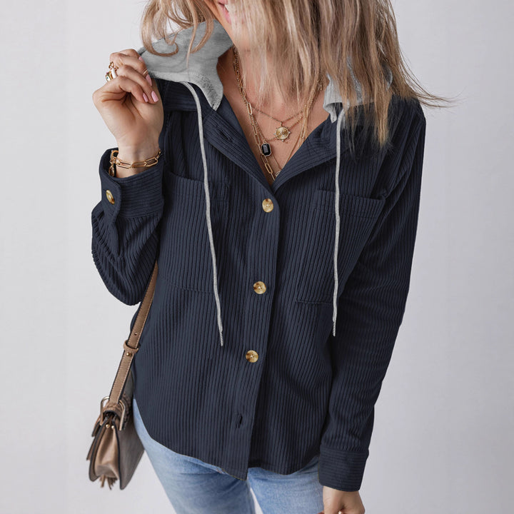 Ladies Casual Long Jacket with Hood and Button Details Lune London